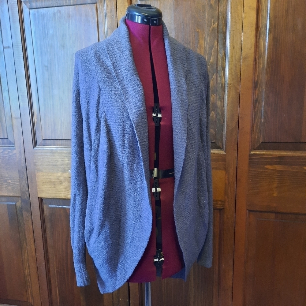 Barefoot Dreams CozyChic Lite Dark Gray Open Front Pockets Cardigan Sweater XS/S